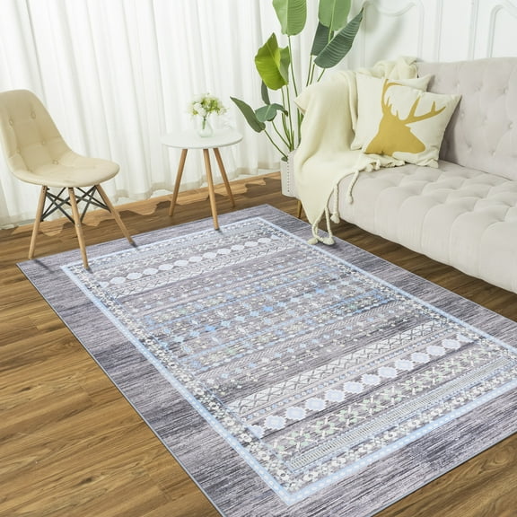 Wellber Boho Area Rug Wellber Moroccan Rugs Washable Carpet for Bedroom Living Room Home Decor,4'x6',Gray Blue