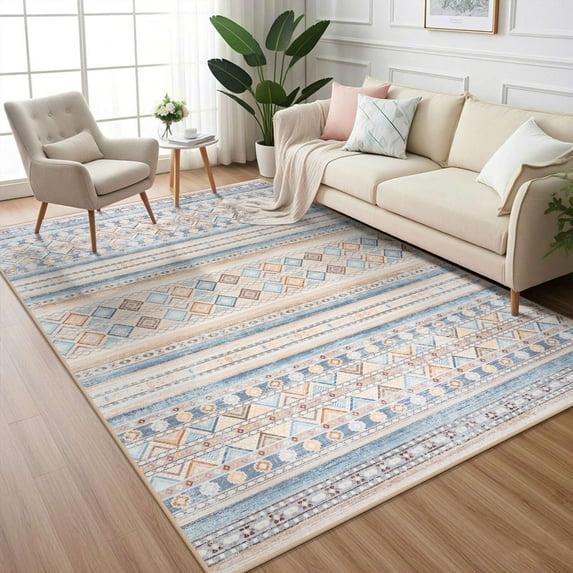 Wellber Boho Area Rug Wellber Moroccan Rugs Washable Carpet for Bedroom Living Room Home Decor,4'x6',Orange