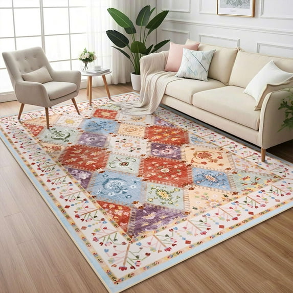Wellber Boho Area Rug Wellber Moroccan Rugs Washable Carpet for Bedroom Living Room Home Decor,5'x8',Beige