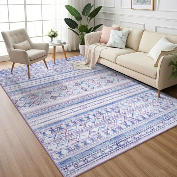 Wellber Boho Area Rug Wellber Moroccan Rugs Washable Carpet for Bedroom Living Room Home Decor,5'x8',Blue Purple