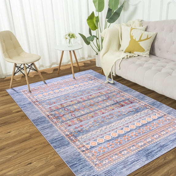 Wellber Boho Area Rug Wellber Moroccan Rugs Washable Carpet for Bedroom Living Room Home Decor,5'x8',Blue