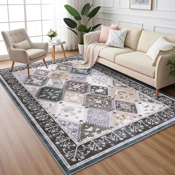 Wellber Boho Area Rug Wellber Moroccan Rugs Washable Carpet for Bedroom Living Room Home Decor,5'x8',Cinerous