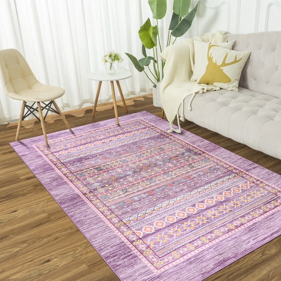 Wellber Boho Area Rug Wellber Moroccan Rugs Washable Carpet for Bedroom Living Room Home Decor,5'x8',Purple