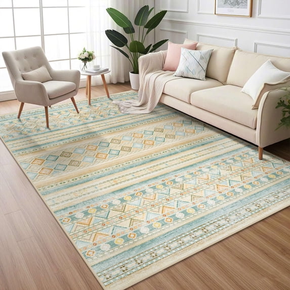 Wellber Boho Area Rug Wellber Moroccan Rugs Washable Carpet for Bedroom Living Room Home Decor,5'x8',Yellow Green