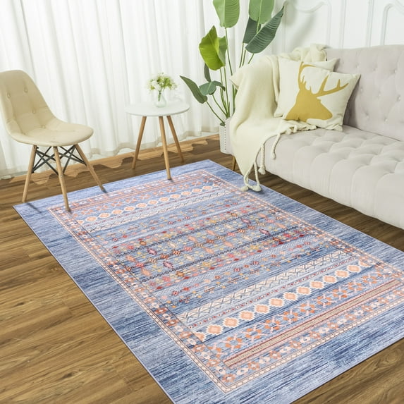 Wellber Boho Area Rug Wellber Moroccan Rugs Washable Carpet for Bedroom Living Room Home Decor,6'x9',Blue