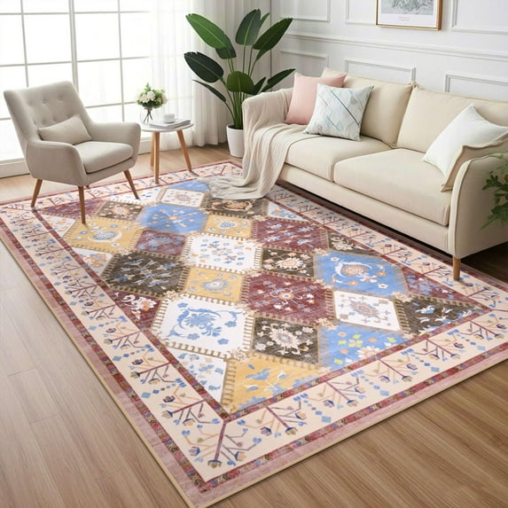 Wellber Boho Area Rug Wellber Moroccan Rugs Washable Carpet for Bedroom Living Room Home Decor,6'x9',Coffee
