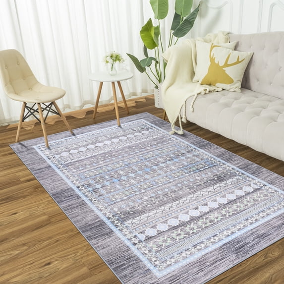 Wellber Boho Area Rug Wellber Moroccan Rugs Washable Carpet for Bedroom Living Room Home Decor,6'x9',Gray Blue