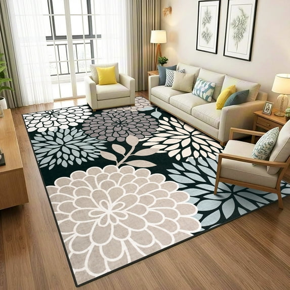 Wellber Floral Area Rug Soft Rugs Non-Slip Washable Carpet for Living Room Bedroom Home Decor,4'x6',Grey