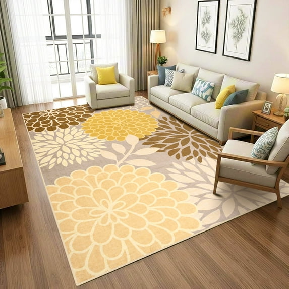 Wellber Floral Area Rug Soft Rugs Non-Slip Washable Carpet for Living Room Bedroom Home Decor,6'x9',Grey