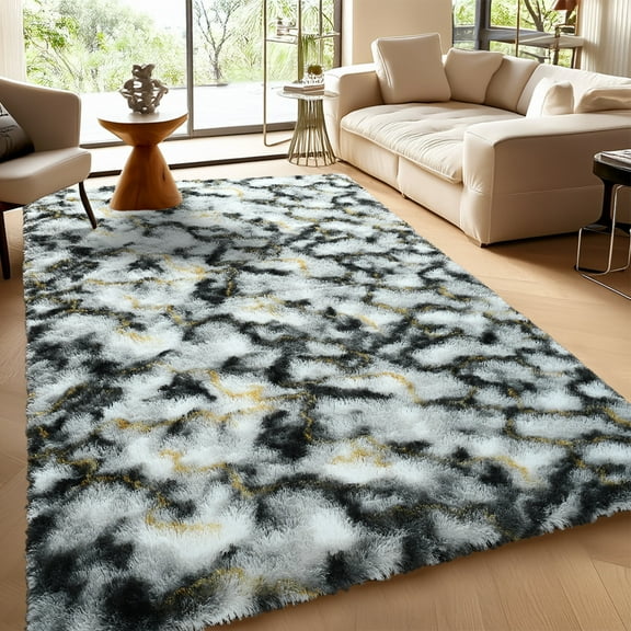 Wellber Shag Rugs Fluffy Tie-Dyed Area Rug for Bedroom Living Room Carpet Home Decor,4'x6',Grey