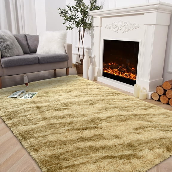 Wellber Shag Rugs Fluffy Tie-Dyed Area Rug for Bedroom Living Room Carpet Home Decor,4'x6',Khaki