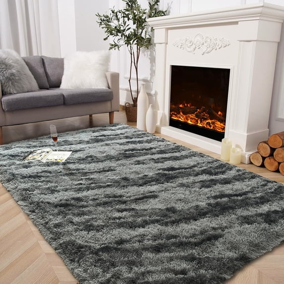Wellber Shag Rugs Fluffy Tie-Dyed Area Rug for Bedroom Living Room Carpet Home Decor,5'x8',Black
