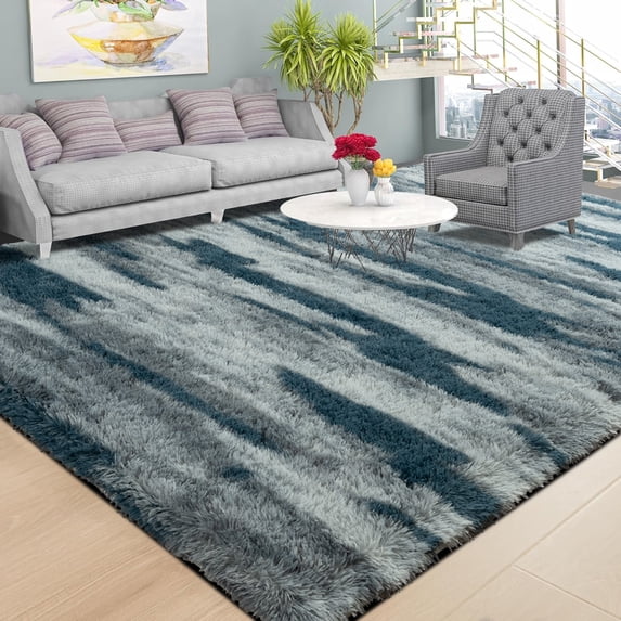 Wellber Shag Rugs Fluffy Tie-Dyed Area Rug for Bedroom Living Room Carpet Home Decor,6'x9',Blue