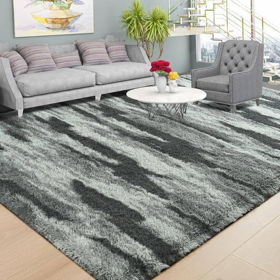 Wellber Shag Rugs Fluffy Tie-Dyed Area Rug for Bedroom Living Room Carpet Home Decor,6'x9',Grey