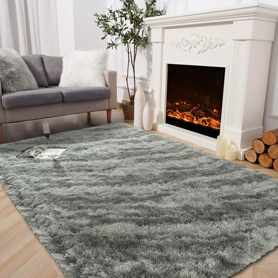 Wellber Shag Rugs Fluffy Tie-Dyed Area Rug for Bedroom Living Room Carpet Home Decor,6'x9',Grey