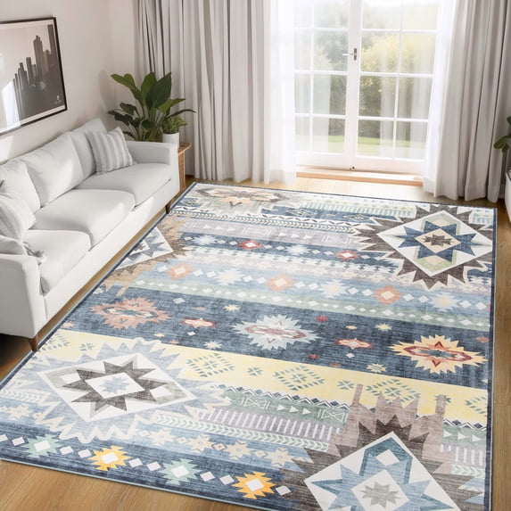 Wellber Soft Boho Rug Modern Area Rugs Indoor Carpet for Living Room Bedroom Home Decor,5'x8',Blue