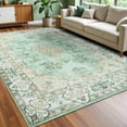 thumbnail image 1 of Wellber Soft Rugs Retro Area Rug Vintage Carpet for Living Room Bedroom Office Home Decor,4'x6',Green, 1 of 7