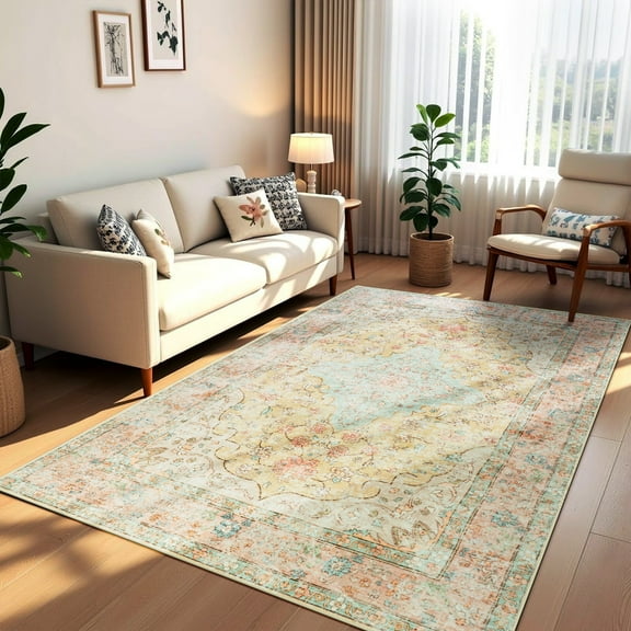 Wellber Soft Rugs Retro Area Rug Vintage Carpet for Living Room Bedroom Office Home Decor,4'x6',Orange