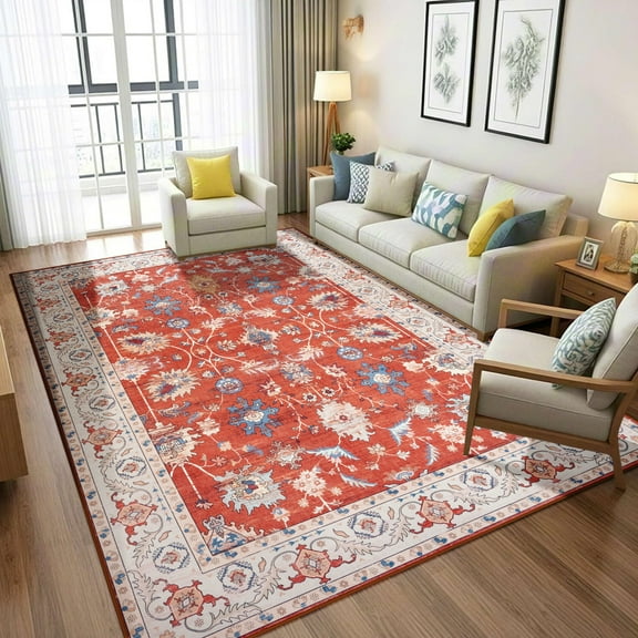 Wellber Soft Rugs Retro Area Rug Vintage Carpet for Living Room Bedroom Office Home Decor,4'x6',Red