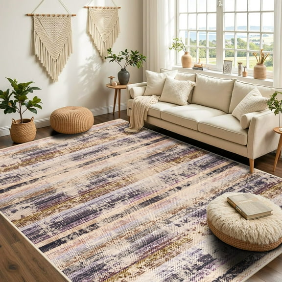 Wellber Soft Vintage Stripe Rug Modern Abstract Area Rugs for Living Room Bedroom Carpet Home Decor,4'x6',Grey Purple