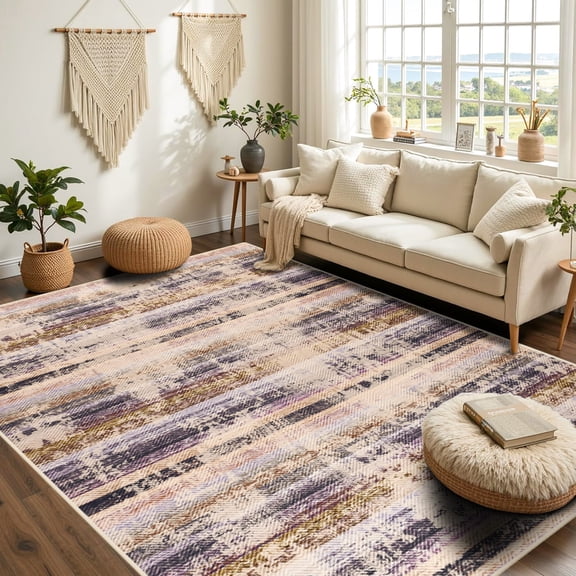 Wellber Soft Vintage Stripe Rug Modern Abstract Area Rugs for Living Room Bedroom Carpet Home Decor,5'x8',Grey Purple