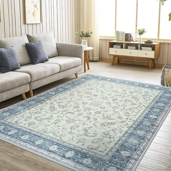 Wellber Vintage Area Rug for Bedroom,Soft Rugs for Living Room Nursery Carpet Home Decor,4'x6',Beige Blue