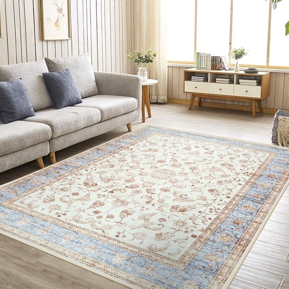 Wellber Vintage Area Rug for Bedroom,Soft Rugs for Living Room Nursery Carpet Home Decor,4'x6',Beige