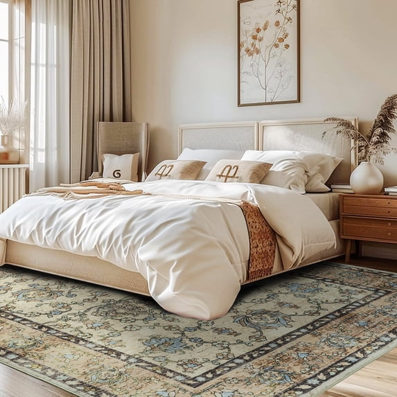 Wellber Vintage Area Rug for Bedroom,Soft Rugs for Living Room Nursery Carpet Home Decor,4'x6',Camel