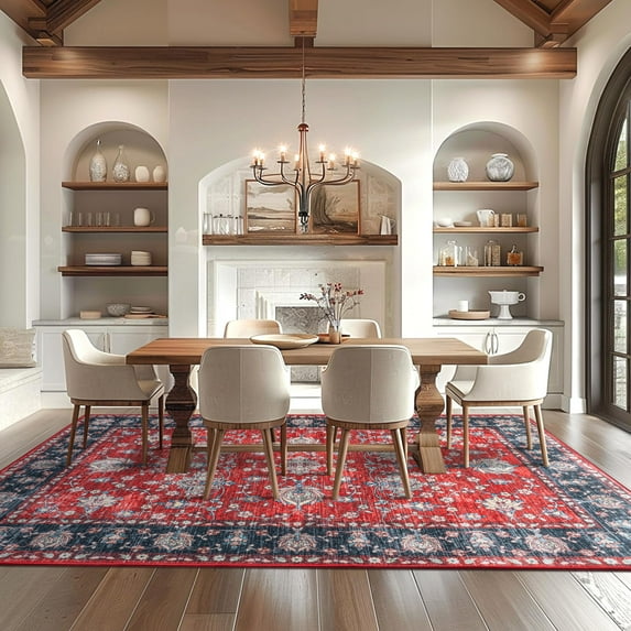 Wellber Vintage Area Rug for Bedroom,Soft Rugs for Living Room Nursery Carpet Home Decor,4'x6',Red