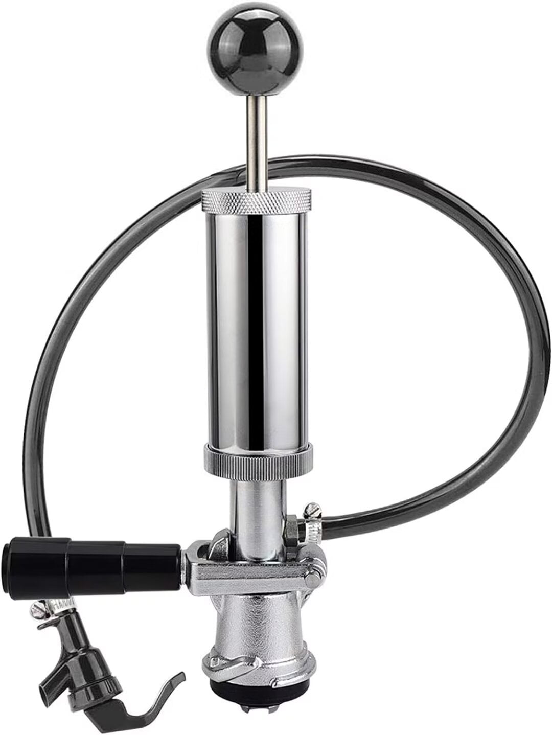 Wellbom Beer Keg Tap American D-System Keg Party Pump 4'' Picnic Pump with Beer Faucet & Hose for Homebrew