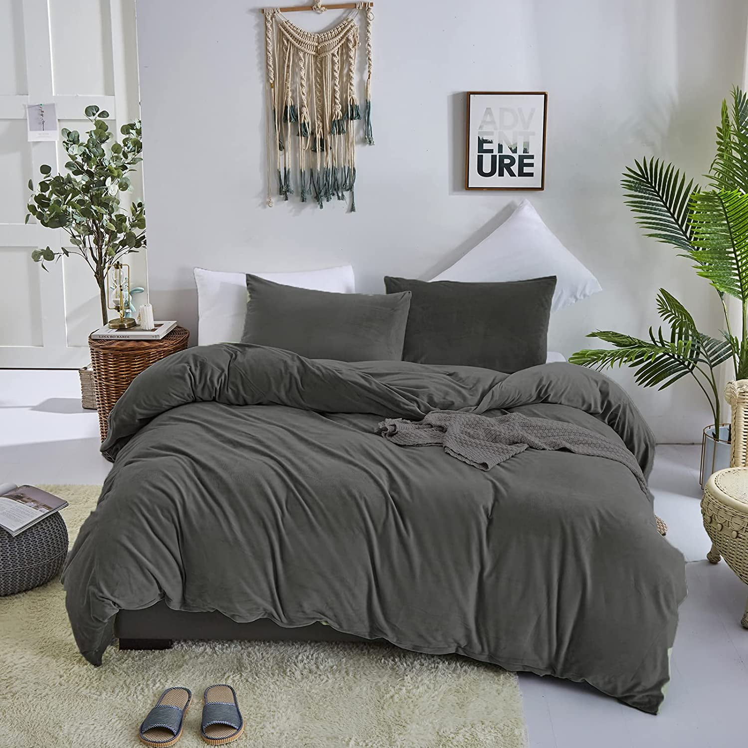 Wellboo Sage Green Velvet Comforter Sets Queen Light Green Fluffy