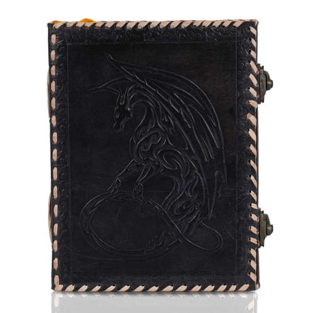 Wellbourne Genuine Leather-Bound A6 Journal with Embossed Moon Dragon & Unique Lock Closure - Planner for Men & Women