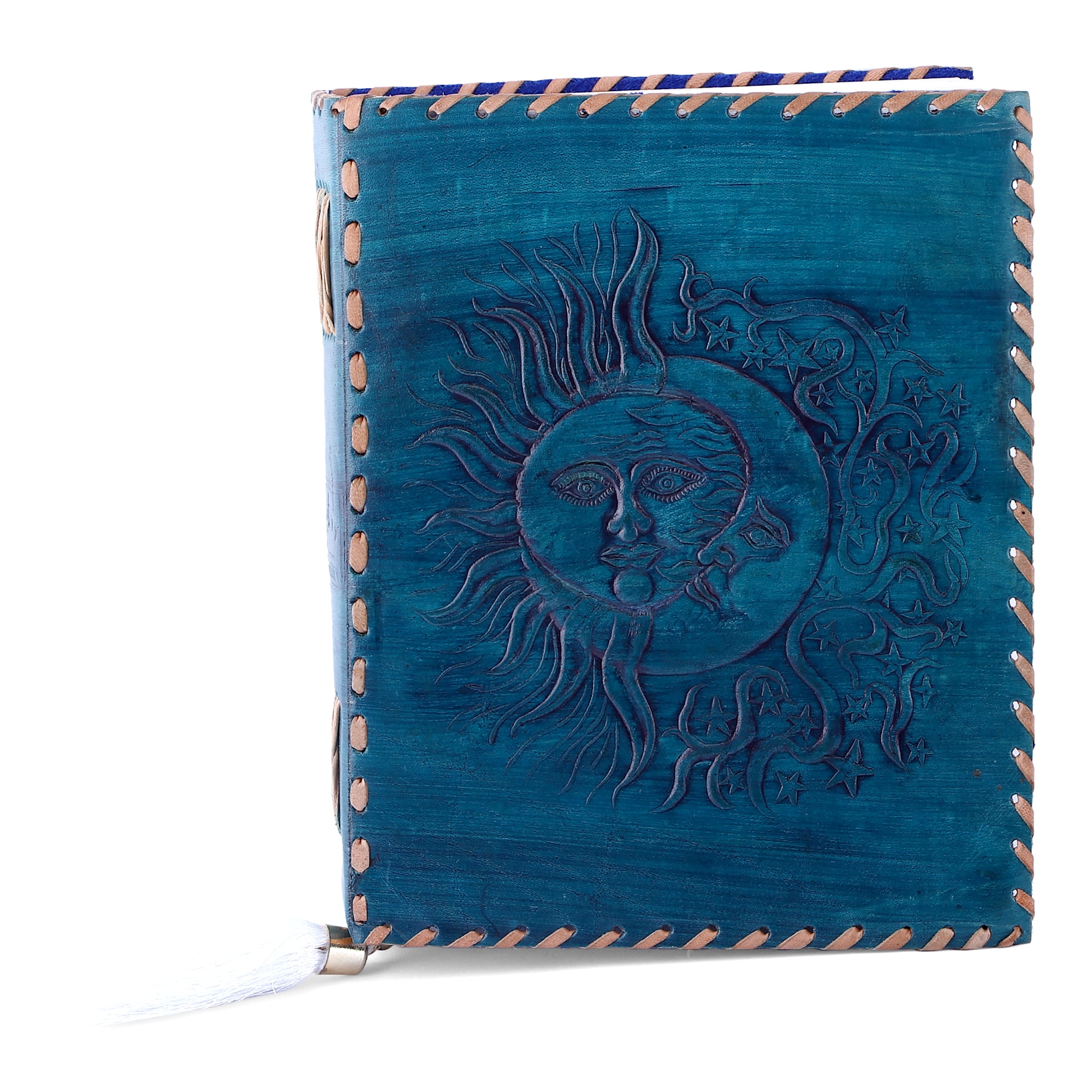 Wellbourne Leather Journal blank Pages A5 Embossed Sun and Moon - Turquoise  