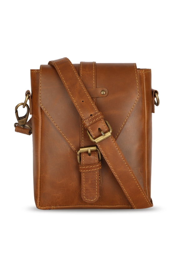 Wellbourne Trivial Leather Satchel Bag Sling Crossdbody Handbag- Brown (8x6 Inches)