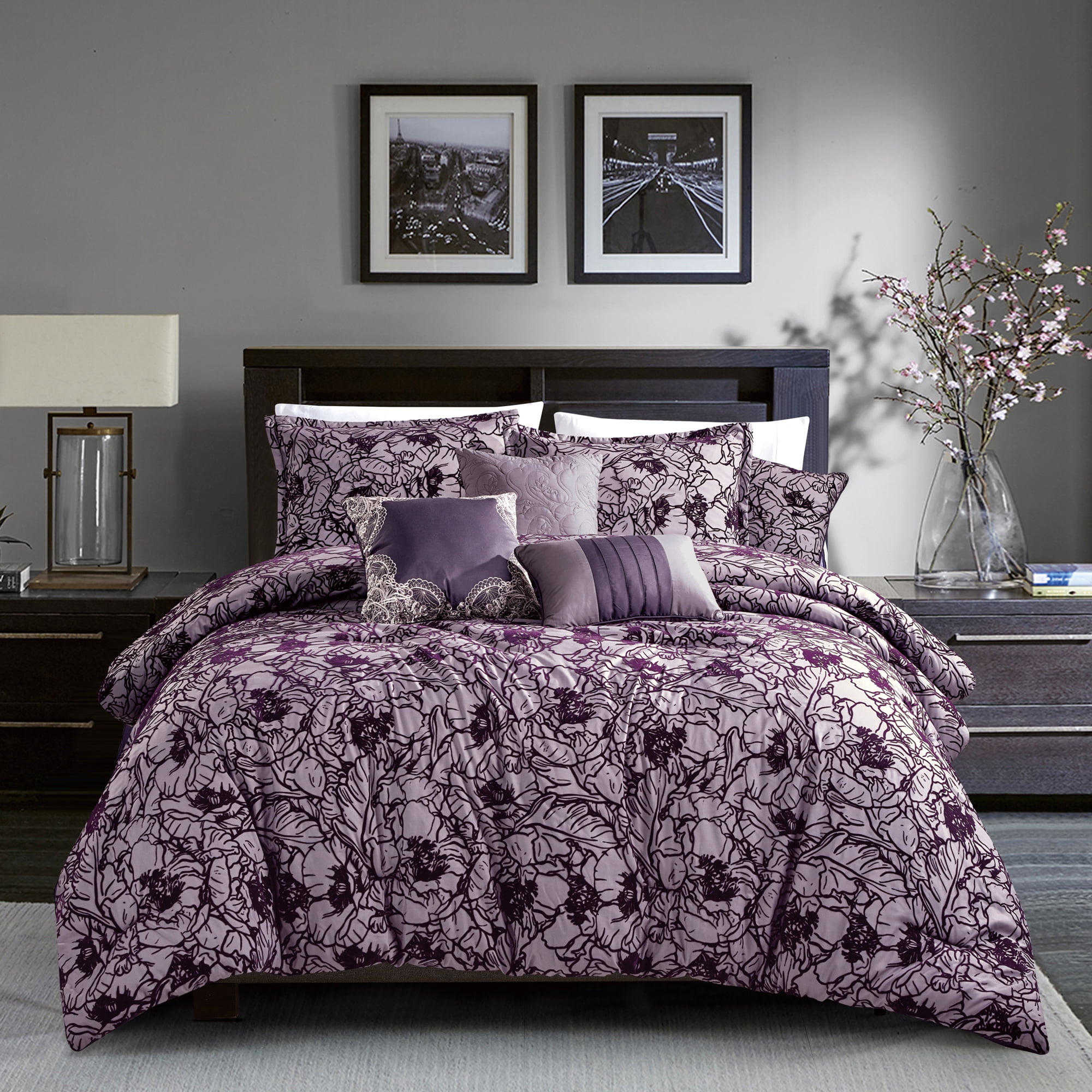 Wellco 7 Piece All Season Bedding Queen size Comforter Set, Ultra Soft ...