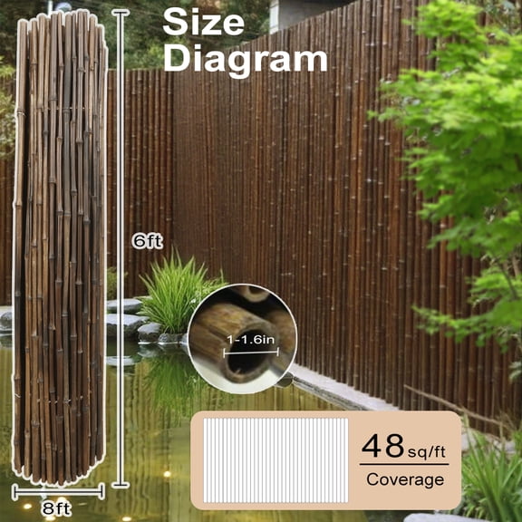 Wellco Dark Carbonized Bamboo Outdoor Panel Privacy Screen, 6' x 8'