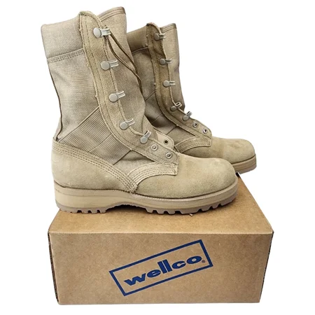 Wellco Men's Size 5.5N Tan Hot Weather Combat Boots, Tactical Vibram Boots
