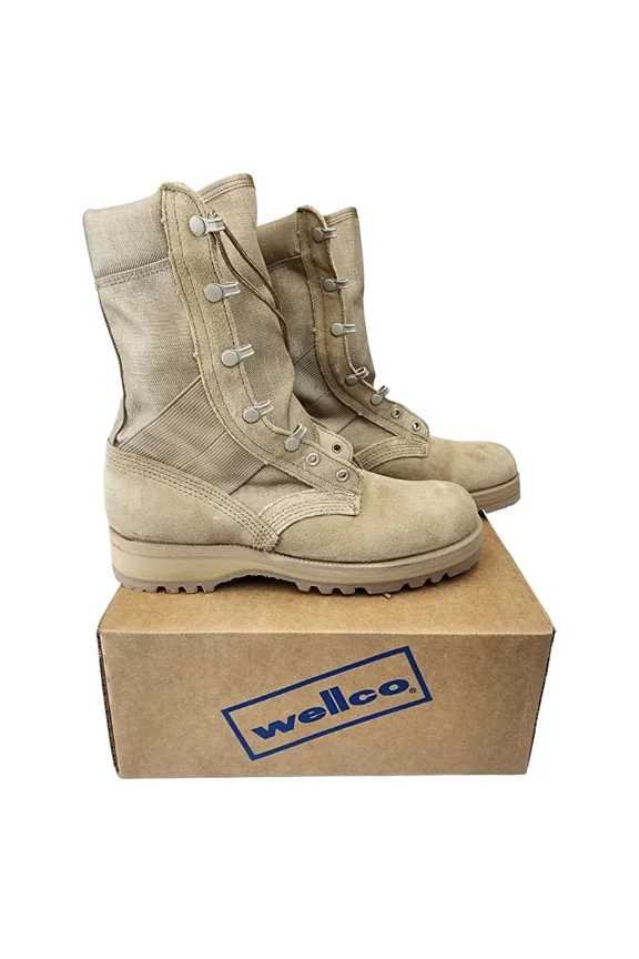 Wellco Men's Size 5.5N Tan Hot Weather Combat Boots, Tactical Vibram Boots