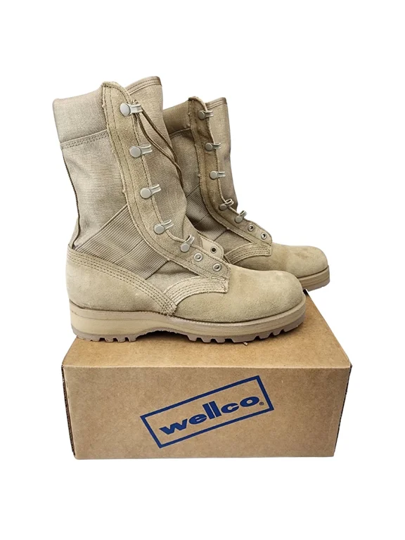 Wellco Men's Size 5.5N Tan Hot Weather Combat Boots, Tactical Vibram Boots