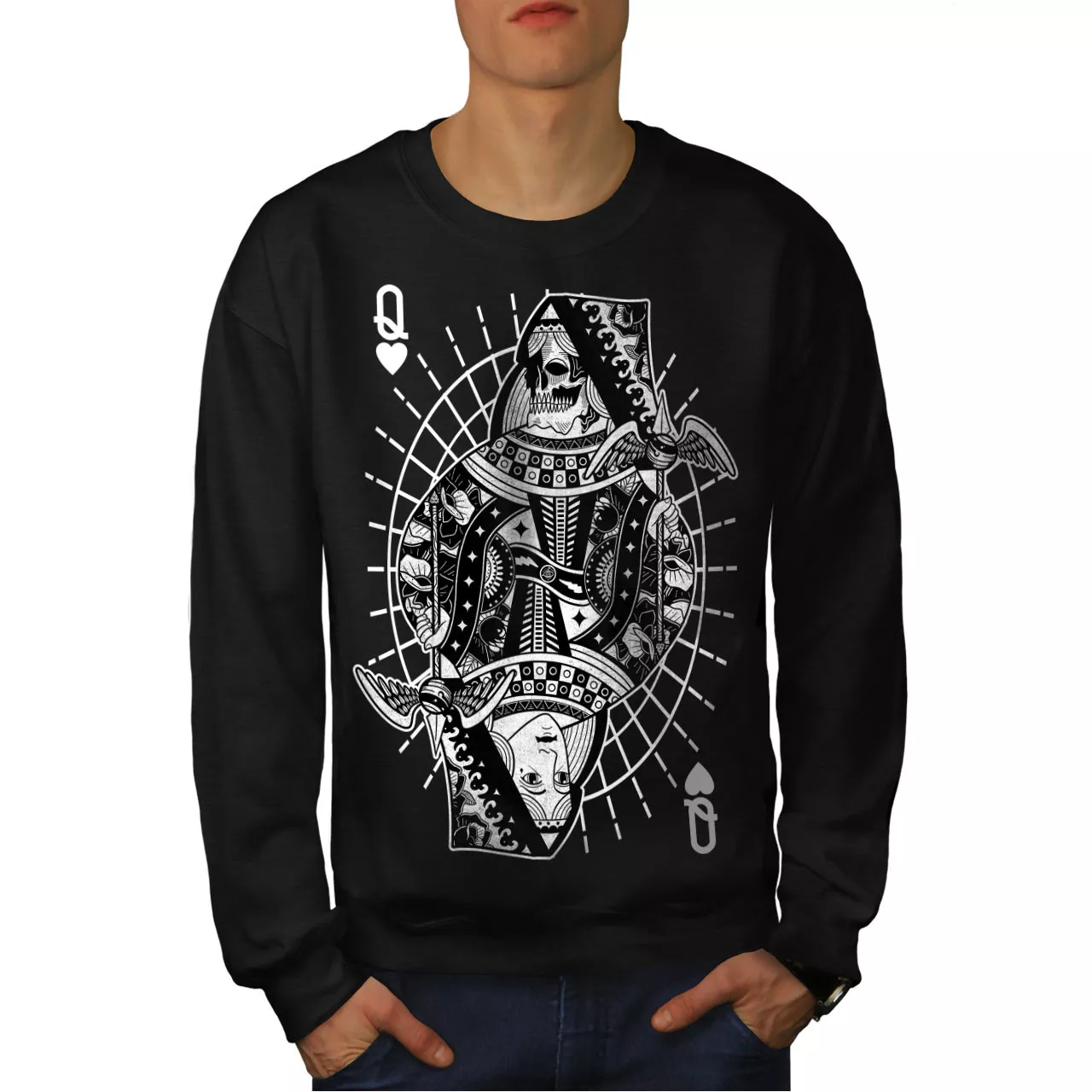 Wellcoda Poker Queen Skull Mens Sweatshirt, Casual Pullover Jumper