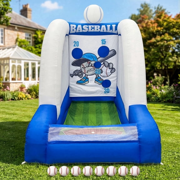 Wellcomer 10FT Inflatable Baseball Throw Game with 8 Balls, Portable Baseball Toss Game for Backyard Parties, Carnivals & Family Gatherings