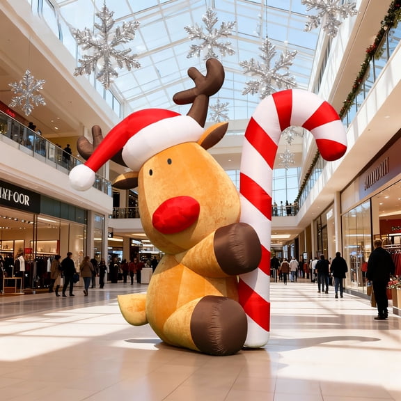 Wellcomer 13 ft Giant Inflatable Reindeer with fur - Christmas Décor