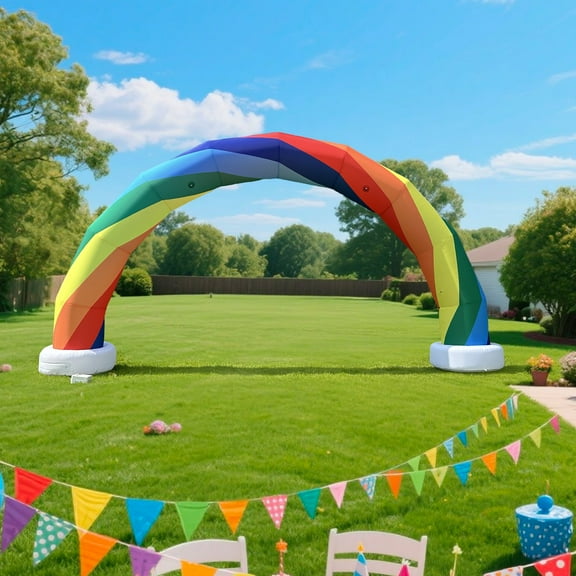 Wellcomer 21Ft Inflatable Event Arch, Half Circle Archway with Built-in Blower - Rainbow Color