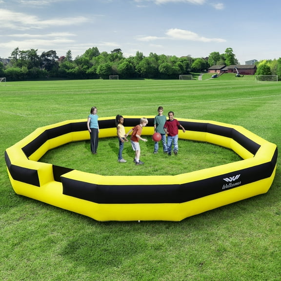 Wellcomer 22FT Inflatable Gaga Ball Pit Arena, Portable Court with Built-in Blower for team games and backyard activities - Yellow&Black