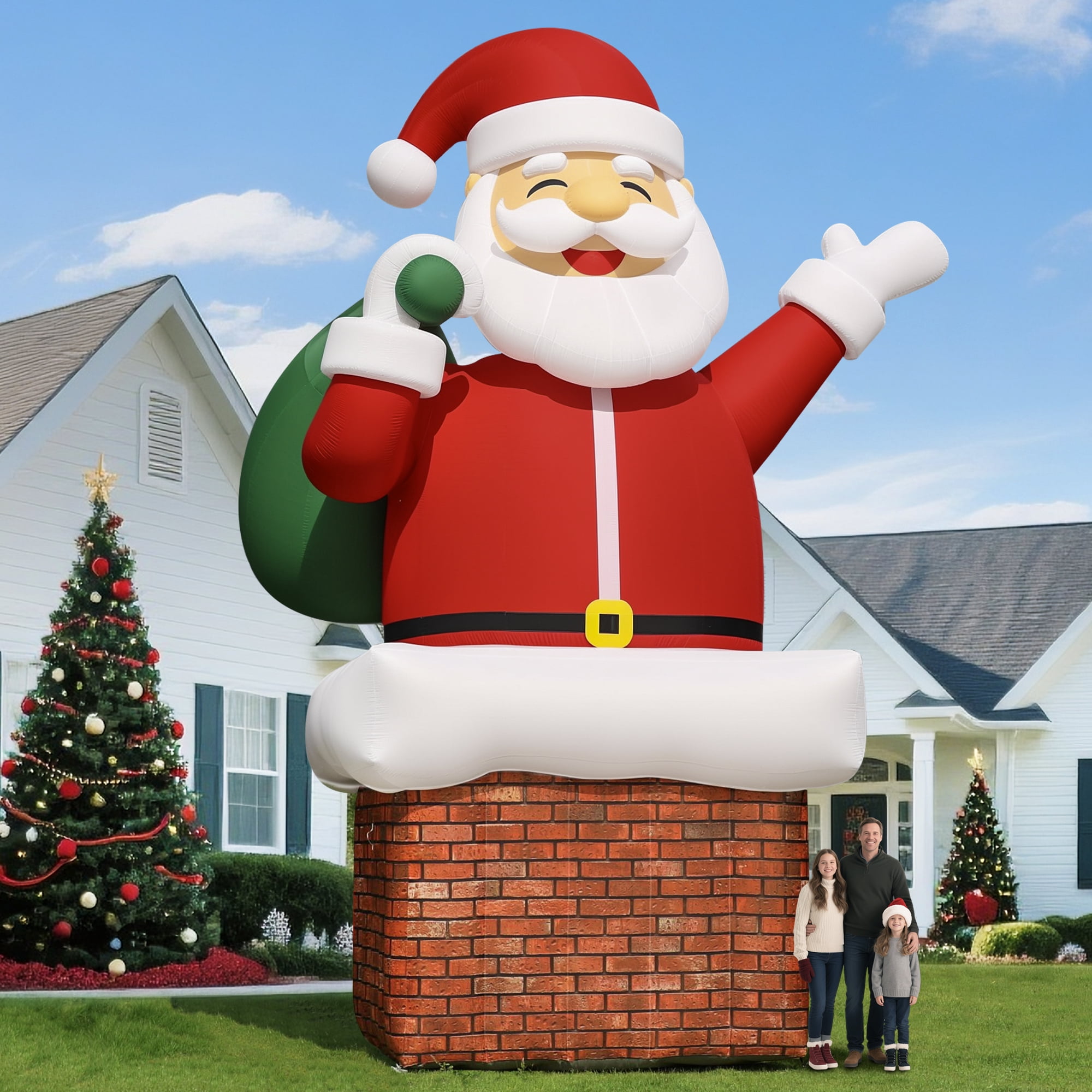 Wellcomer 26 ft Giant Inflatable Santa Claus, Chimney Santa - Christmas Dcor