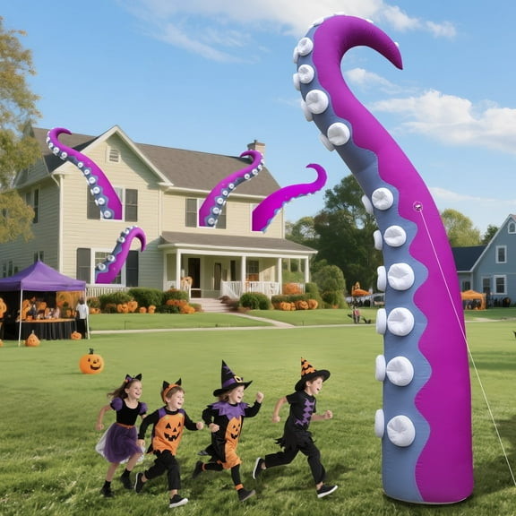Wellcomer 11ft Inflatable Tentacles with Color-changing LED & Built-in Blower - Halloween Outdoor Decor (1 Pc)