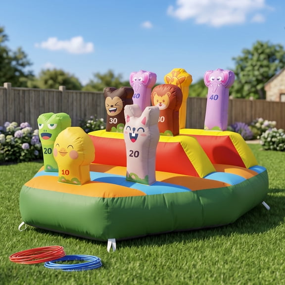 Wellcomer 6Ft Inflatable Ring Toss Game  Animal Theme Carnival Outdoor Fun