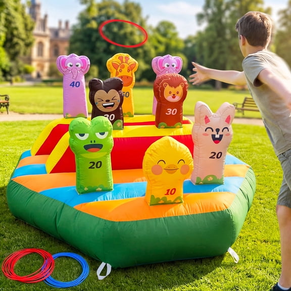 Wellcomer 6Ft Inflatable Ring Toss Game Animal Theme Carnival Outdoor Fun
