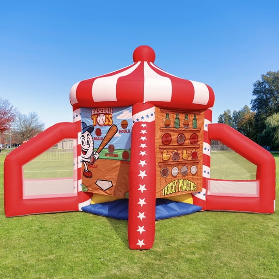 Wellcomer Inflatable 5in1 Carnival Game, Portable Baseball Toss, Basketball Hoop, Dart Board, Ring Toss