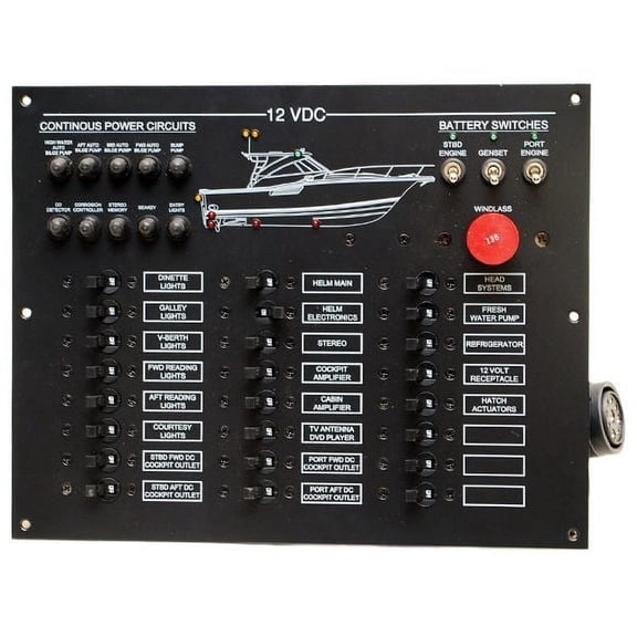 Wellcraft Boat Deluxe Breaker Panel 025-4040 | 12VDC 14 1/2 Inch Black